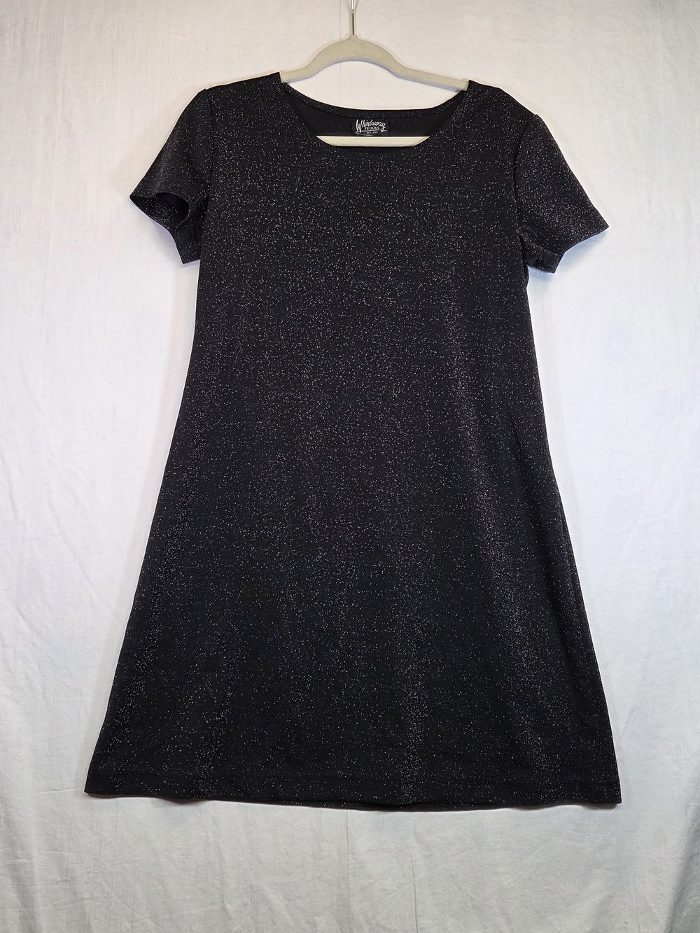 Vintage Whirlaway Frocks Black Silver Metallic Sparkle Dress. Size 16 #0353